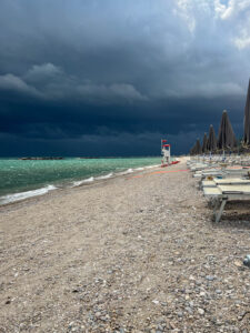 stormy day by the beach with dark clouds