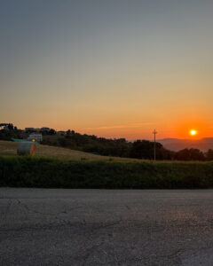 sunset behind a field in le marche, italy