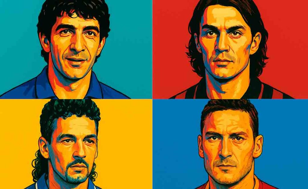 Players and coaches who shaped modern Italian football
Paolo Rossi, Paolo Maldini, Roberto Baggio, Francesco Totti
